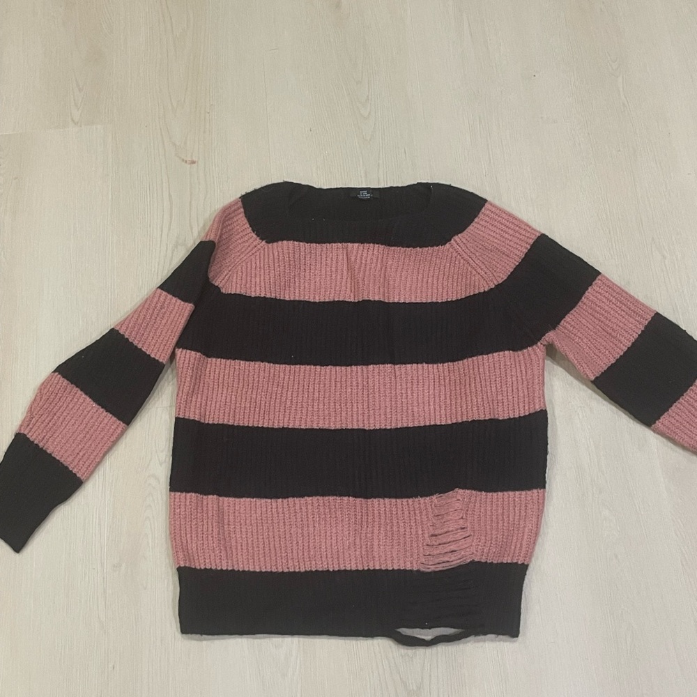 Forever 21 Striped Knit Sweater – Black & Mauve Pink – Size Small